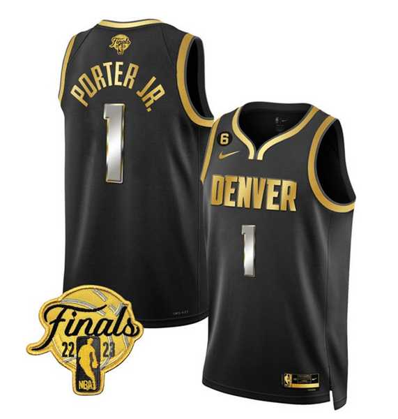 Men's Denver Nuggets #1 Michael Porter Jr. Black 2023 Finals Collection With NO.6 Patch Stitched Basketball Jersey Dzhi